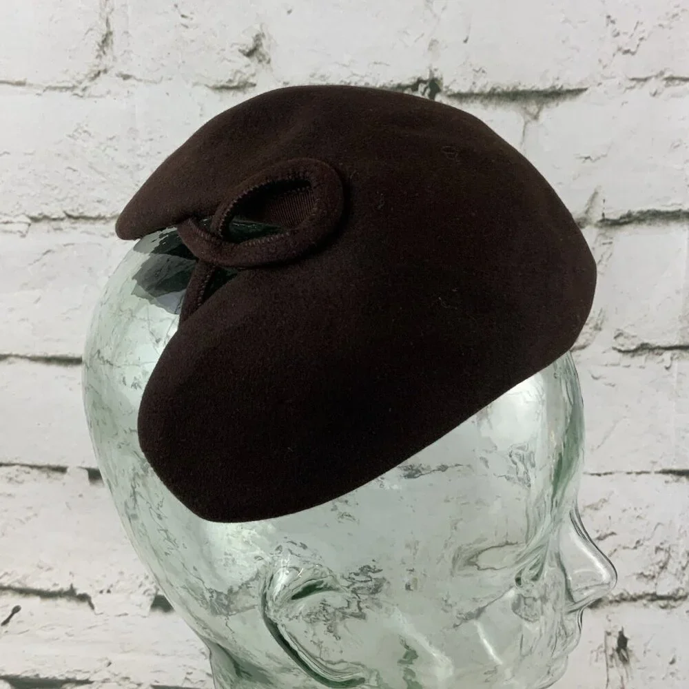 Genuine Fine Fur Felt Fascinator‎ Hat Brown Vintage Cap Clip In FLAW Mob Wife